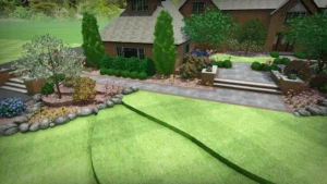 residential landscaping 3D rendering front yard