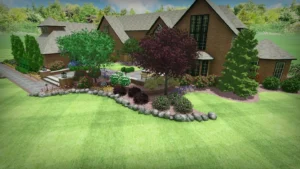 residential landscaping 3D rendering side view