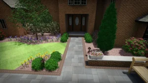 residential landscaping 3D rendering path to a door
