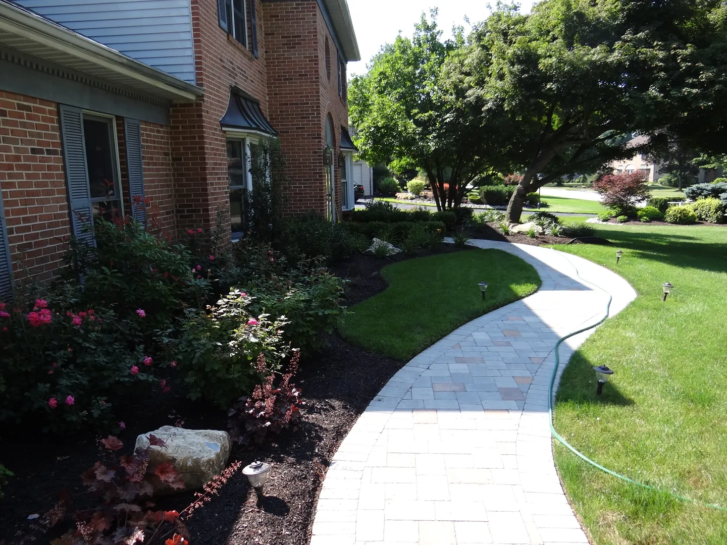stone pathway surrounded by Bermuda grass